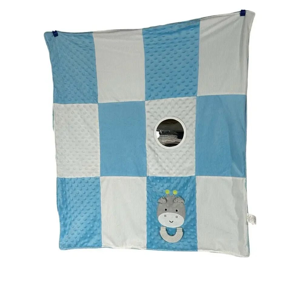 Forever Baby Patch & Play Blue Giraffe Blanket Teether Mirror Sherpa Patchwork